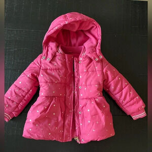 Nautica hooded puffer coat navy with rose gold stars fleece lined SZ 4